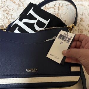 Ralph Lauren Blue and Ivory  Shoulder luxury purse. New with tag. 
Dillards.com